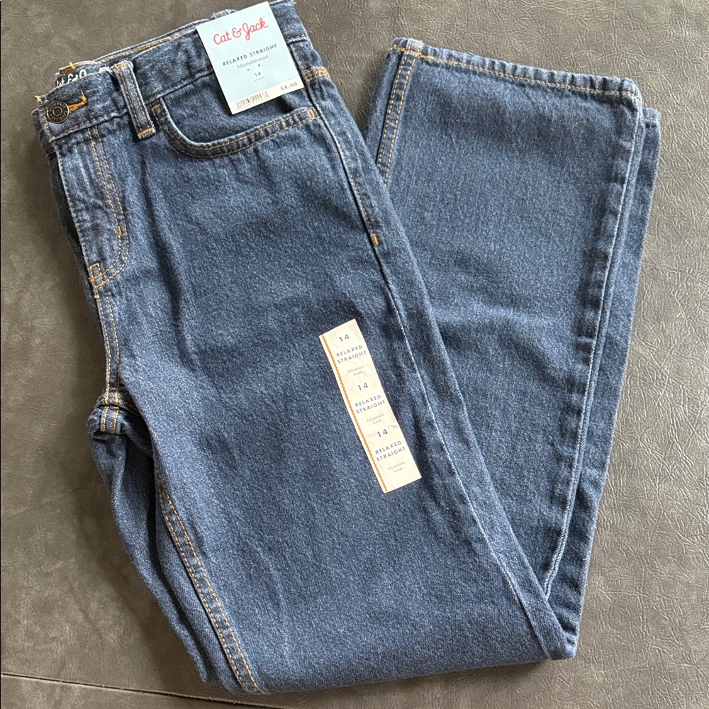 Cat & Jack Indigo Boys Sz 14 Relaxed Straight Leg Jeans - NWT
